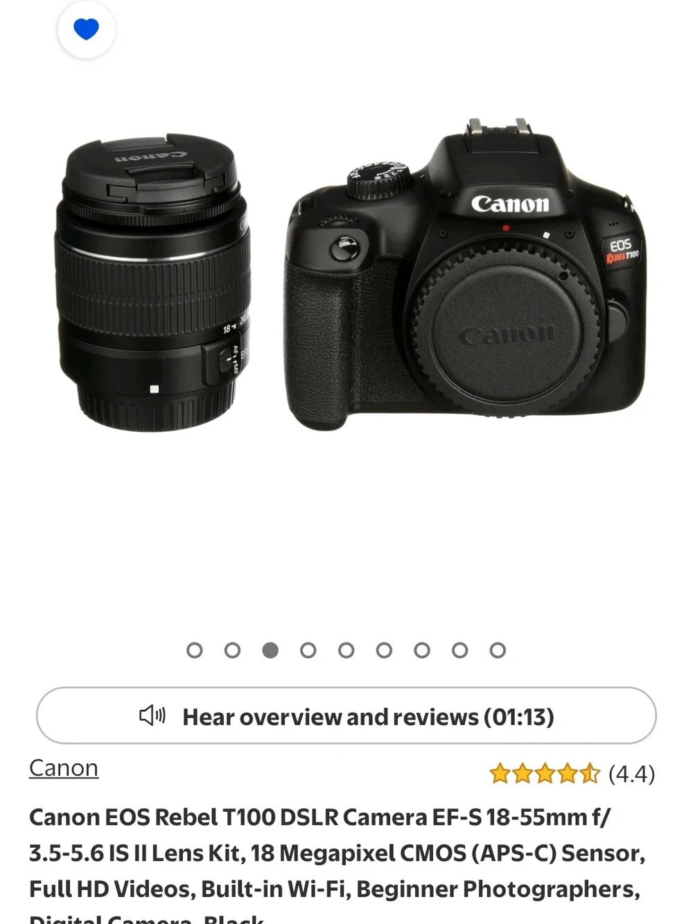 Canon EOS Rebel T100 DSLR Camera in Black with 18-55mm Lens